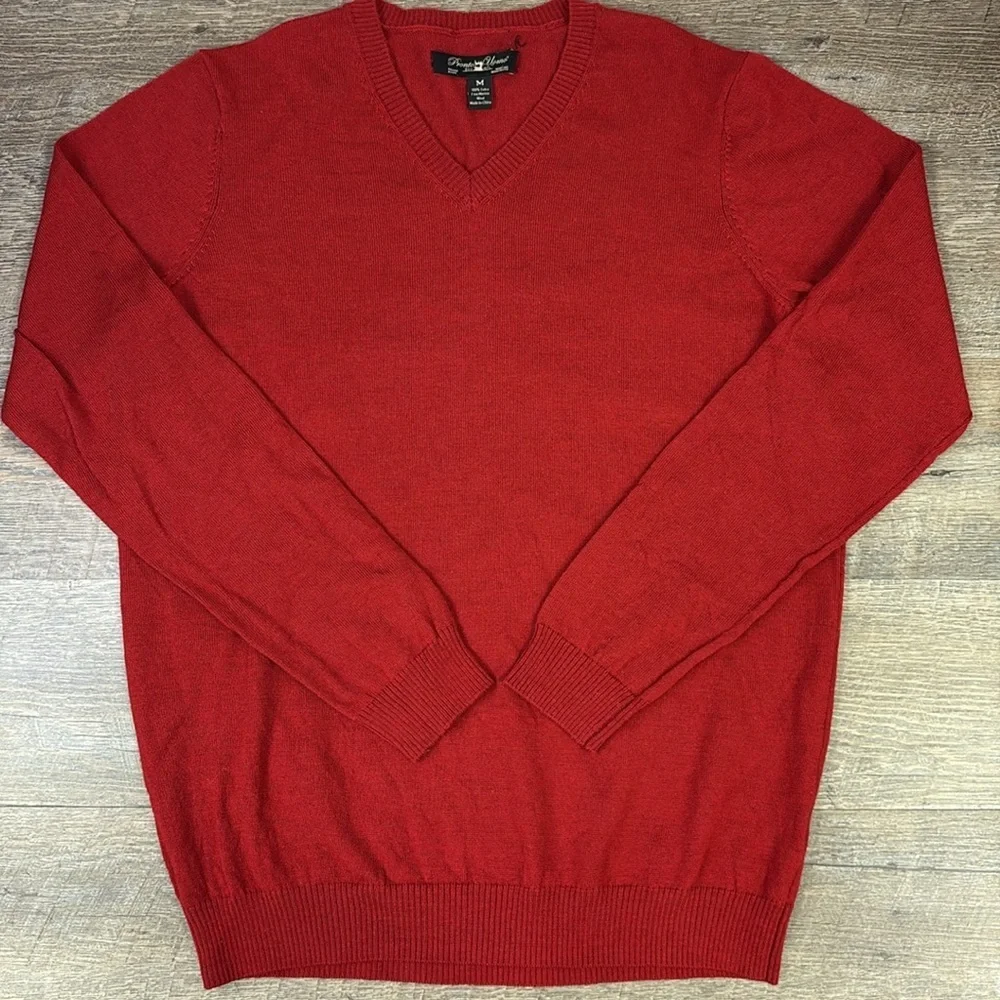 Pronto Uomo Men’s Extra Fine Merino Wool V-Neck Sweater -Red Size Medium